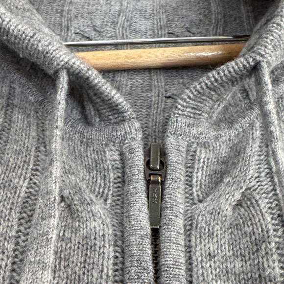 Neiman Marcus Gray Hooded Zip-Up Cable Knit Sweater Merino Wool Cashmere - Picture 8 of 13